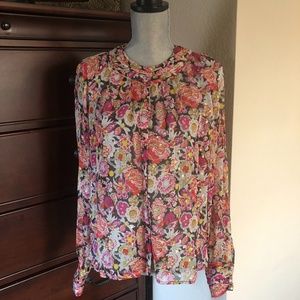 J Crew floral blouse w/gold thread detail